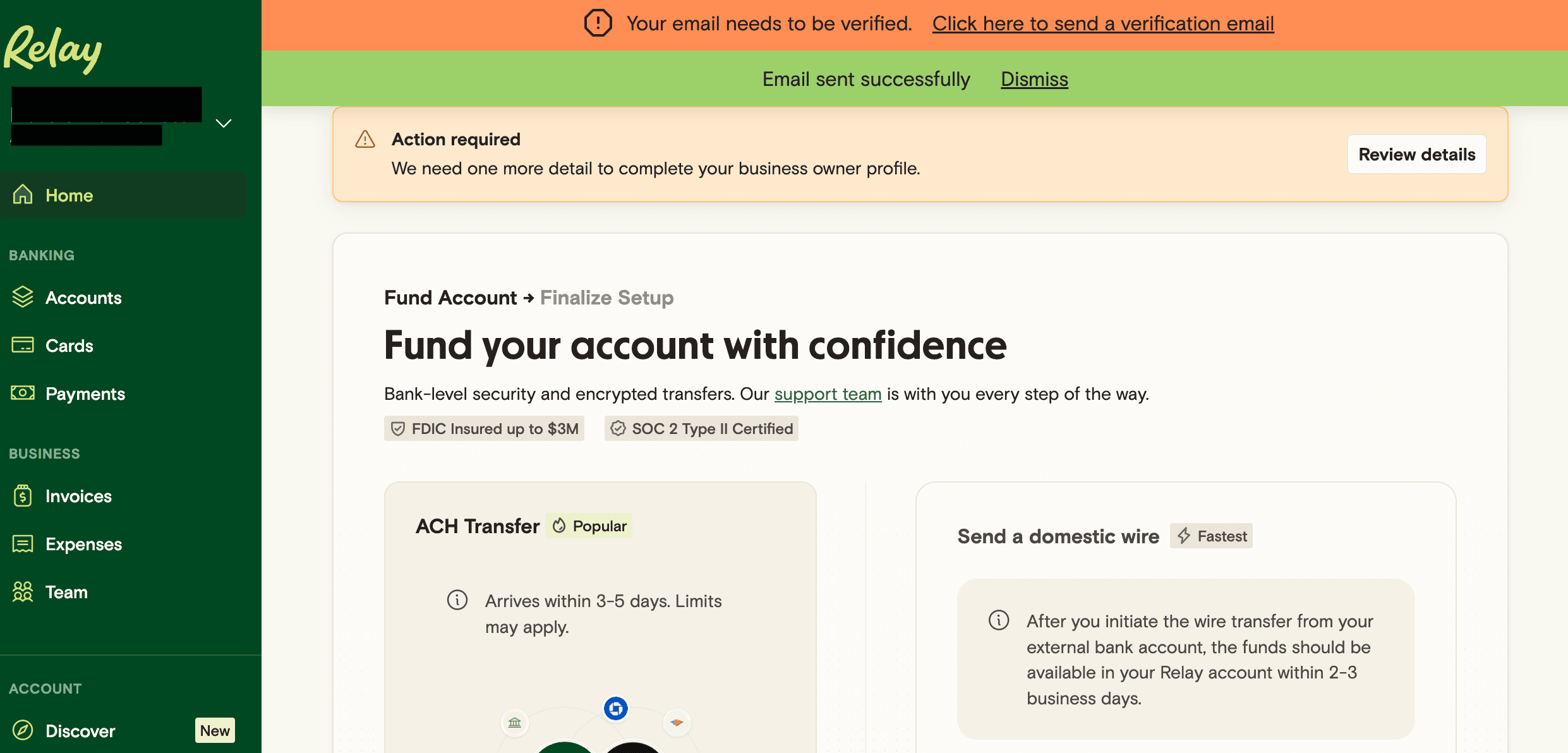 Panel de Relay - Fund Account