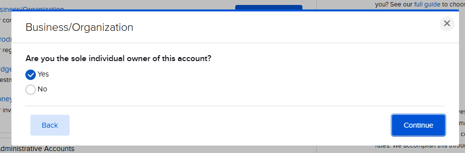 Ventana de Interactive Brokers preguntando si eres el único titular de la cuenta