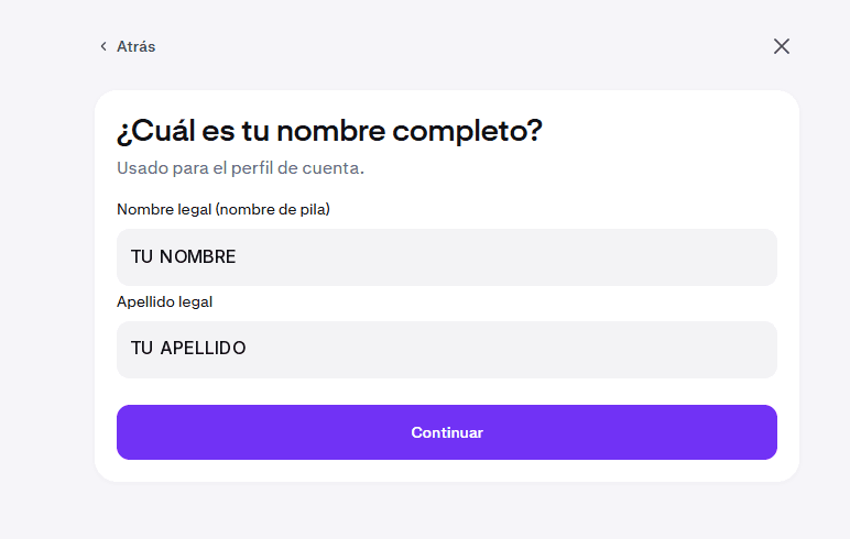 Campos de nombre legal y apellido legal en el registro de Kraken
