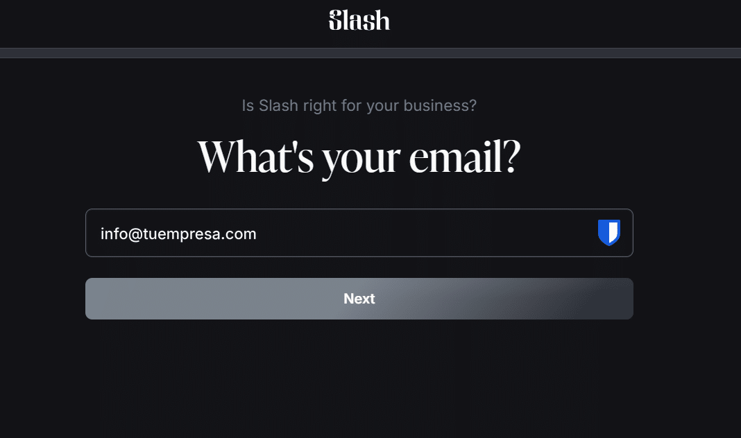 Pantalla inicial de Slash preguntando el email