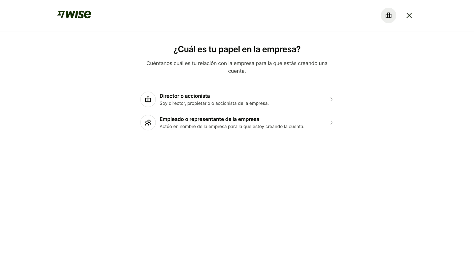Pantalla de Wise: cuál es tu papel en la empresa
